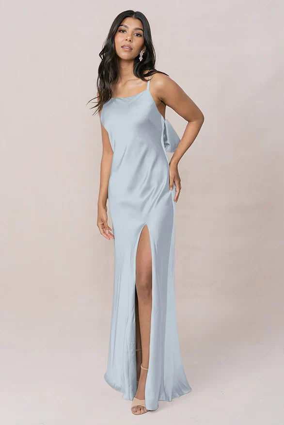 Spaghetti Strap Satin High Slit Floor-Length Wedding Dress - Chloe Dress