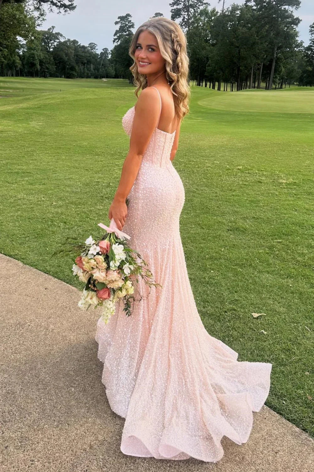 Mermaid Sweetheart Sequin Lace-Up Back Train Prom Dress - Chloe Dress