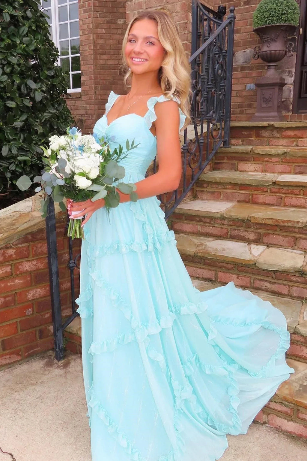 Green Sweetheart Chiffon Ruffled Floor-Length Prom Dress - Chloe Dress