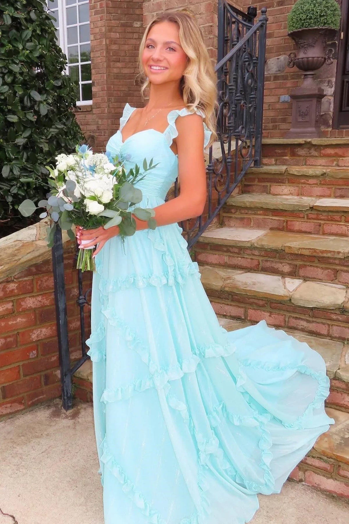 Green Sweetheart Chiffon Ruffled Floor-Length Prom Dress - Chloe Dress