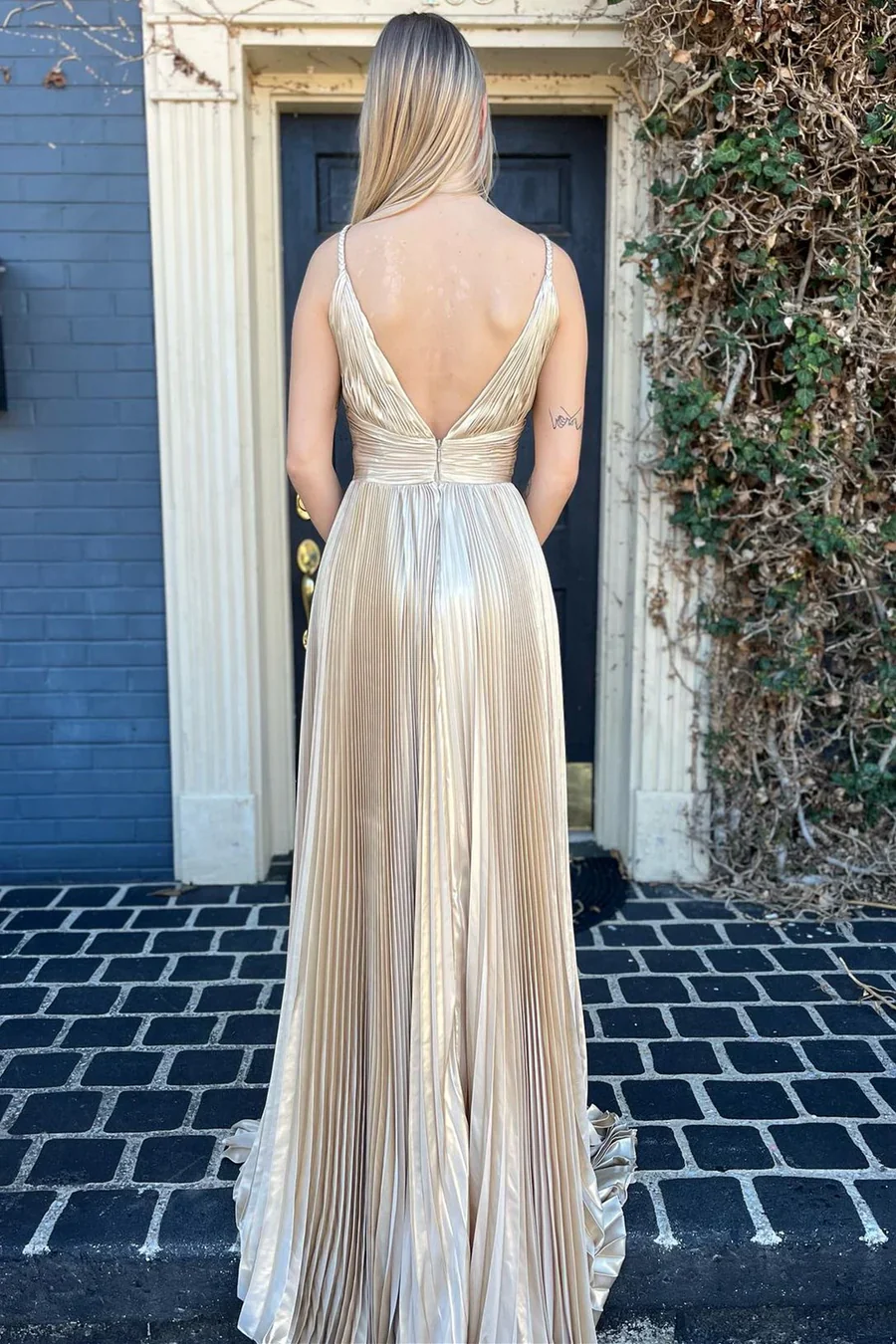 A-Line V-Neck Open Back Floor-Length Evening Dress - Chloe Dress