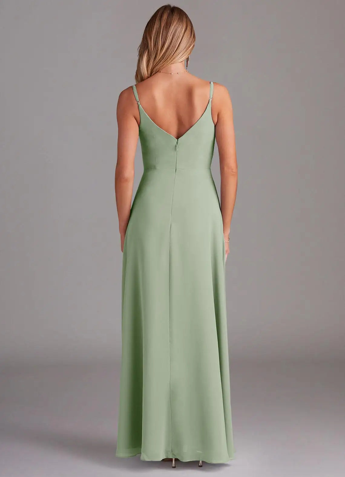 A-Line V-Neck Chiffon Zipper Back Floor-Length Wedding Dress - Chloe Dress