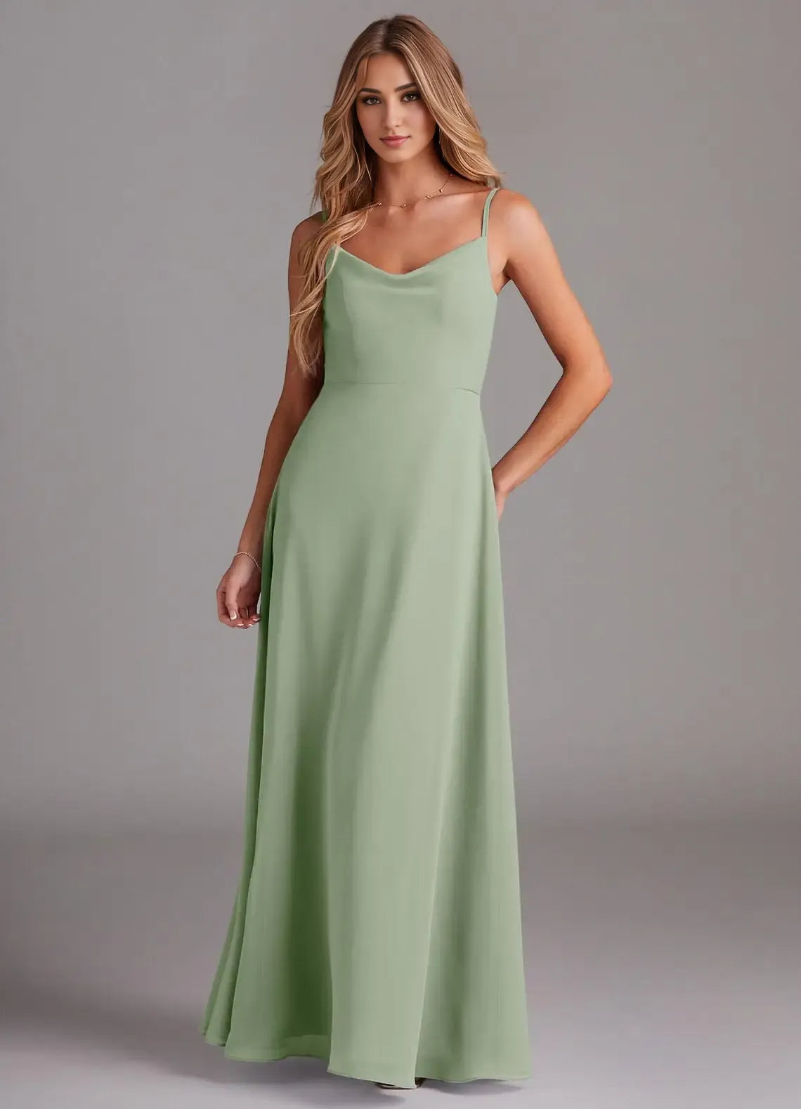 A-Line V-Neck Chiffon Zipper Back Floor-Length Wedding Dress - Chloe Dress