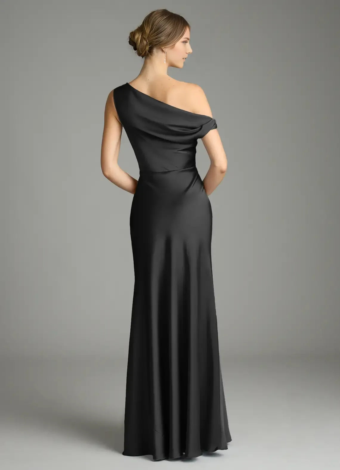 Mermaid One-Shoulder Satin Cold Shoulder Open Back Floor-Length Wedding Dress - Chloe Dress