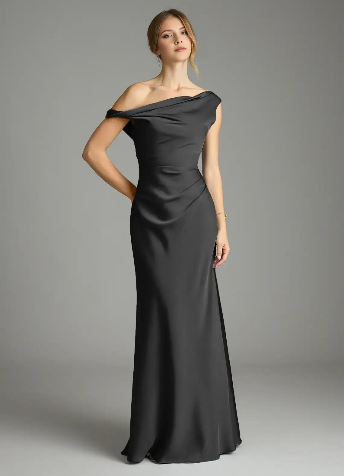 Mermaid One-Shoulder Satin Cold Shoulder Open Back Floor-Length Wedding Dress - Chloe Dress