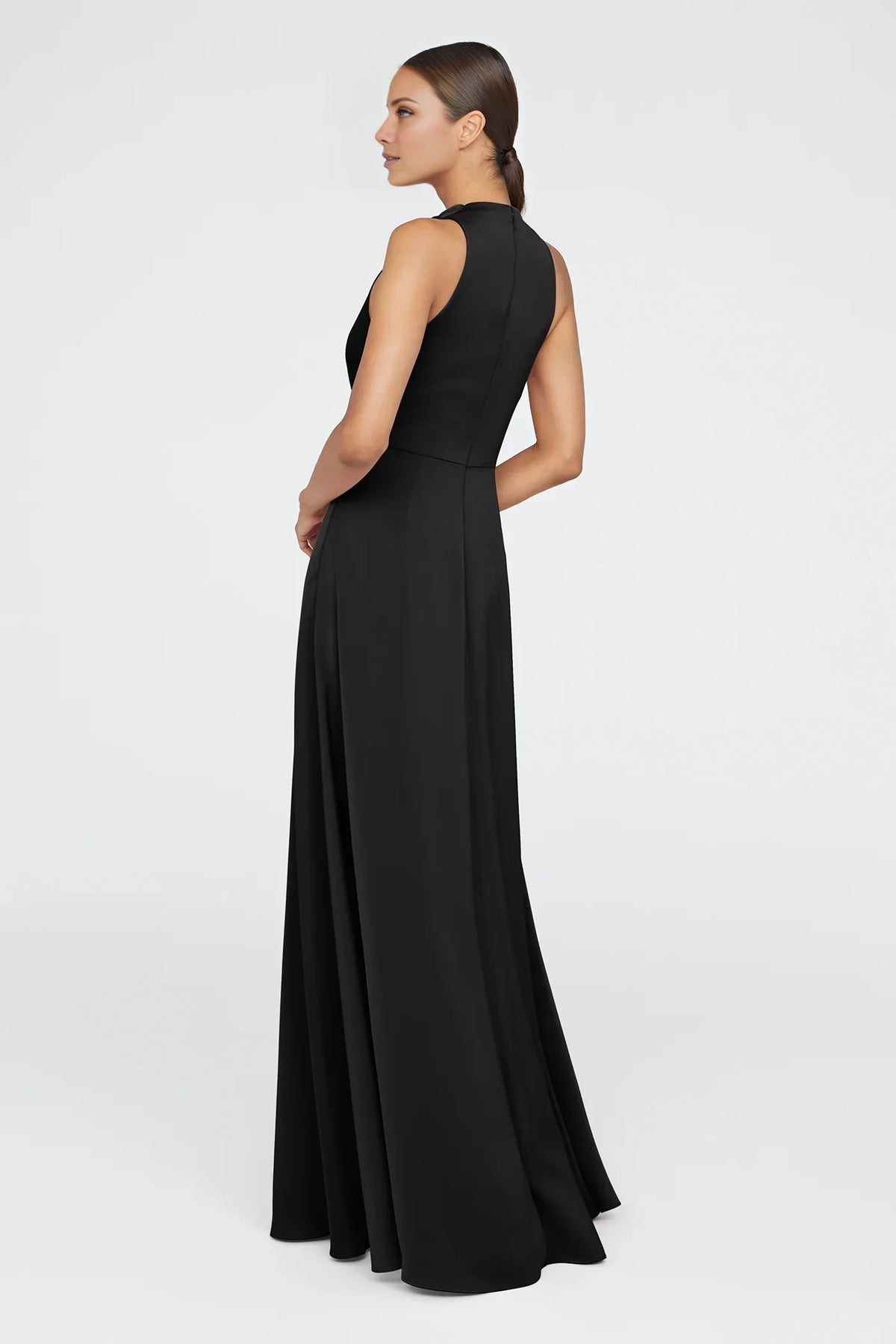 A-Line Cowl Neck Satin Sleeveless Ruffled Floor-Length Evening Dress - Chloe Dress