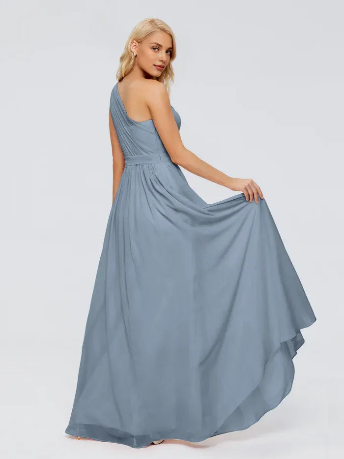 A-Line One-Shoulder Chiffon Sleeveless Pleated Floor-Length Wedding Dress - Chloe Dress
