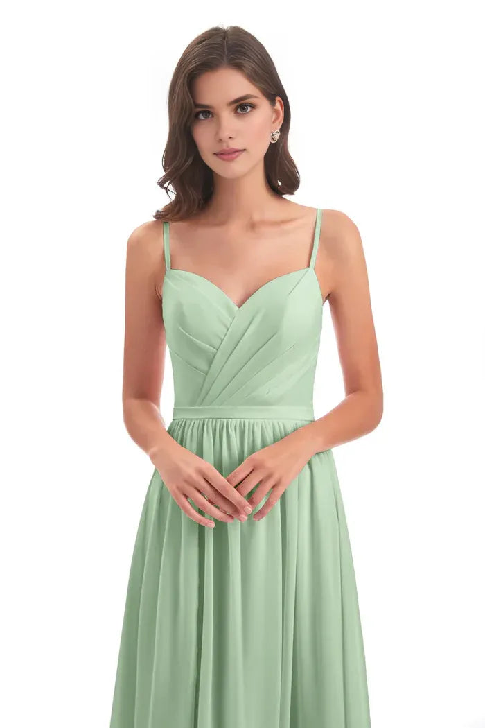 A-Line Spaghetti Strap Chiffon Sleeveless Pleated Floor-Length Wedding Dress - Chloe Dress