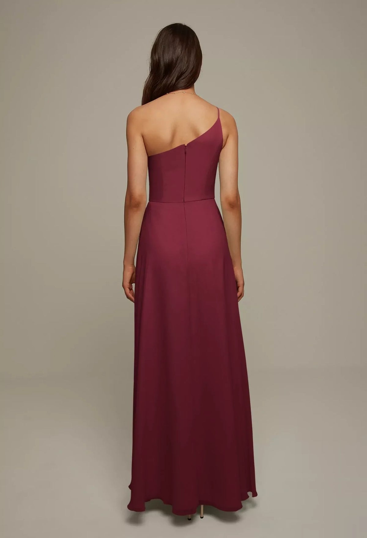 A-Line One-Shoulder Sleeveless High Slit Floor-Length Wedding Dress - Chloe Dress