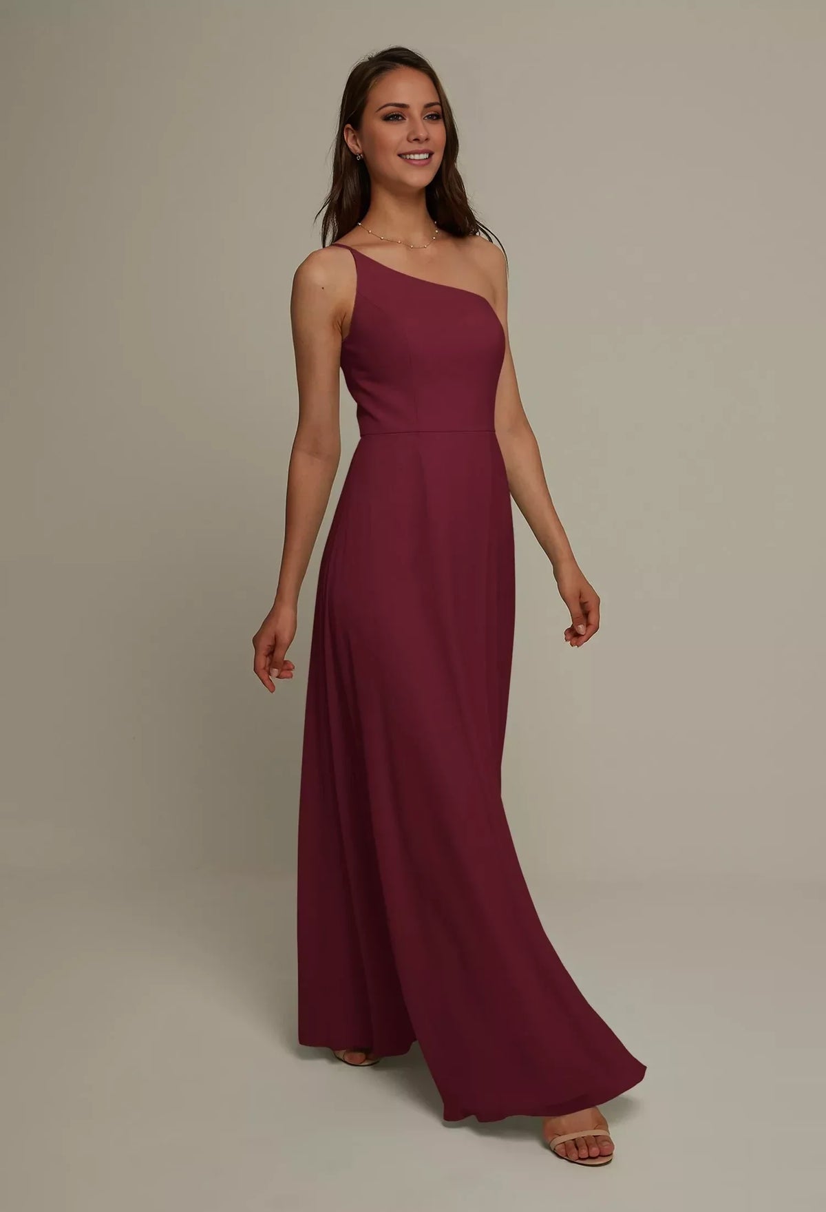A-Line One-Shoulder Sleeveless High Slit Floor-Length Wedding Dress - Chloe Dress