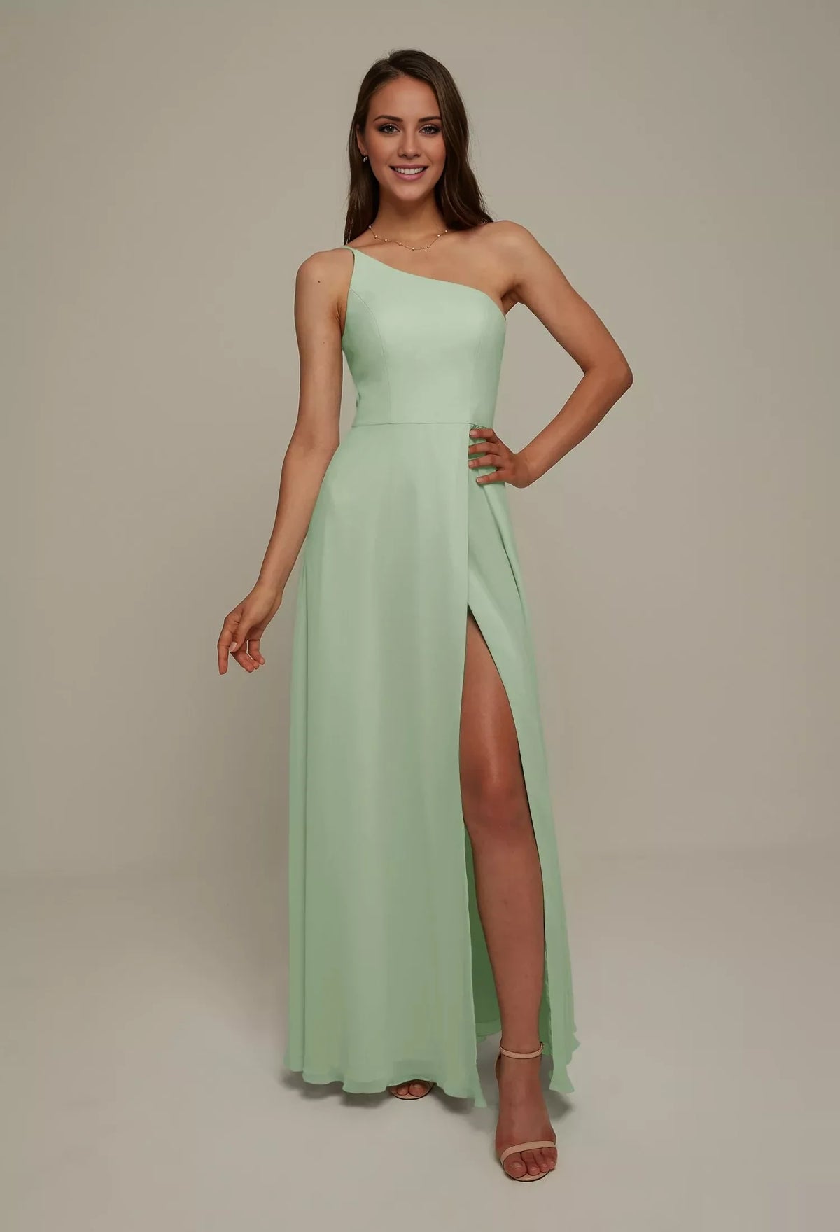 A-Line One-Shoulder Sleeveless High Slit Floor-Length Wedding Dress - Chloe Dress