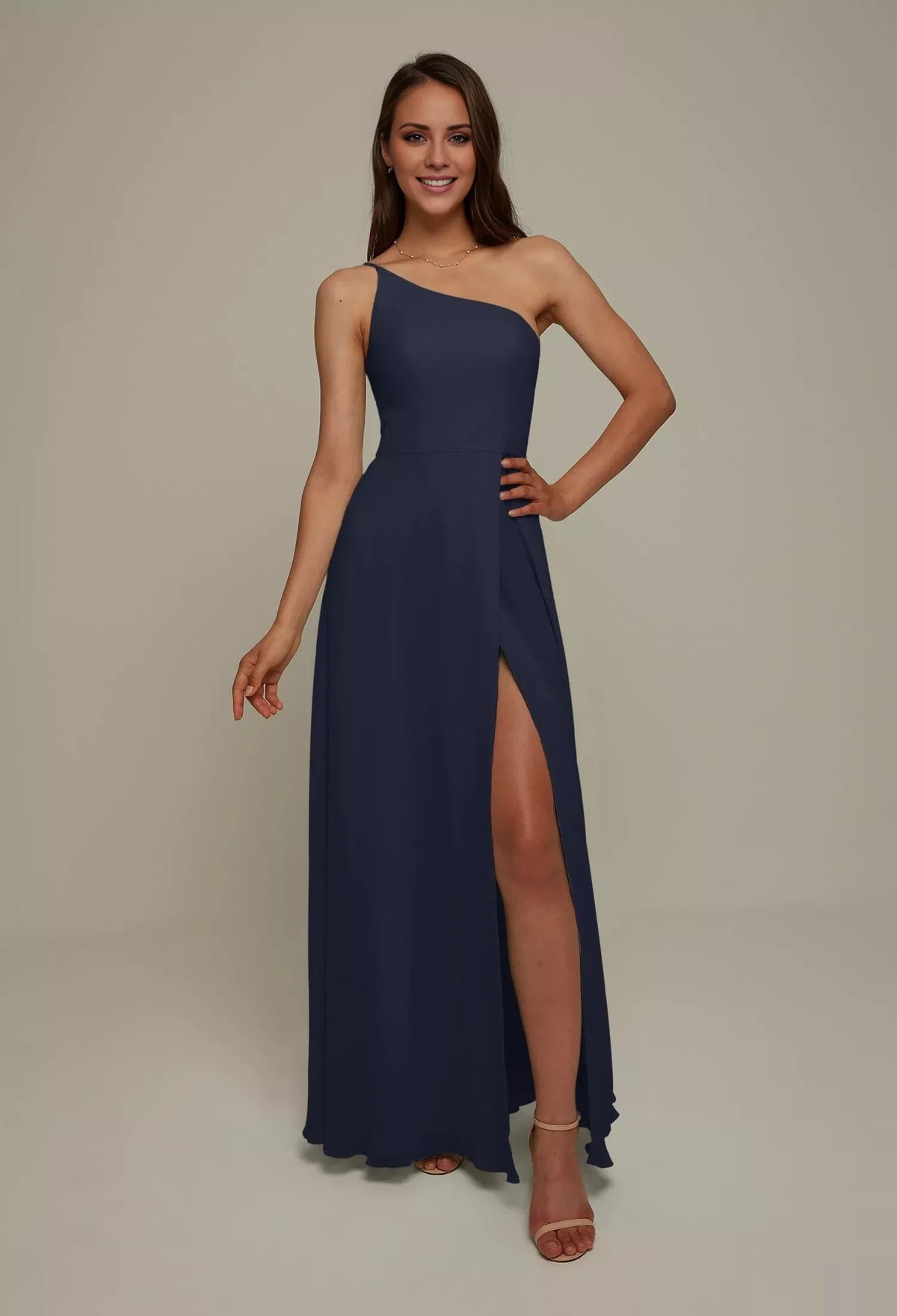 A-Line One-Shoulder Sleeveless High Slit Floor-Length Wedding Dress - Chloe Dress