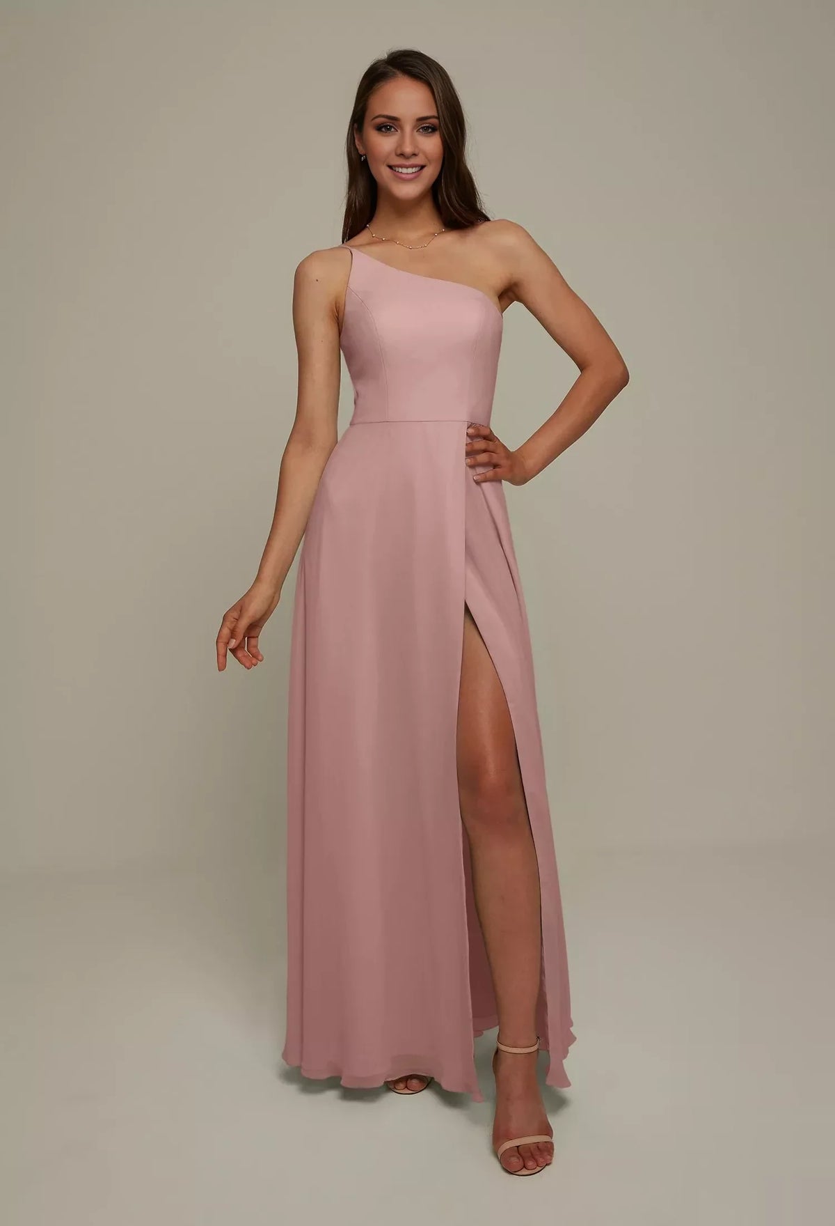 A-Line One-Shoulder Sleeveless High Slit Floor-Length Wedding Dress - Chloe Dress