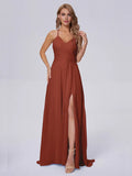 A-Line Spaghetti Strap Chiffon Sleeveless Pleated Floor-Length Wedding Dress - Chloe Dress