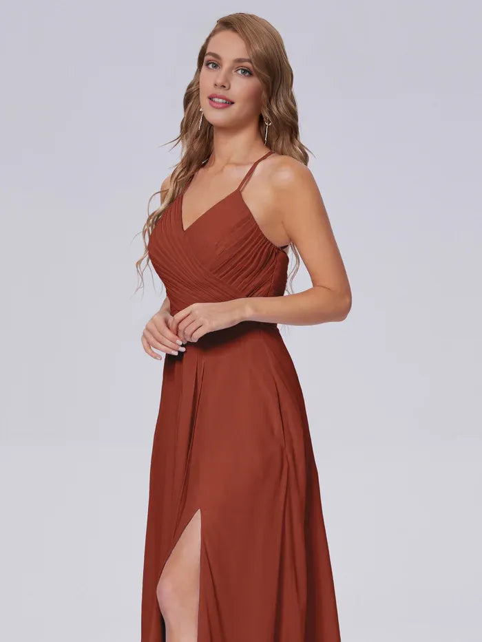 A-Line Spaghetti Strap Chiffon Sleeveless Pleated Floor-Length Wedding Dress - Chloe Dress