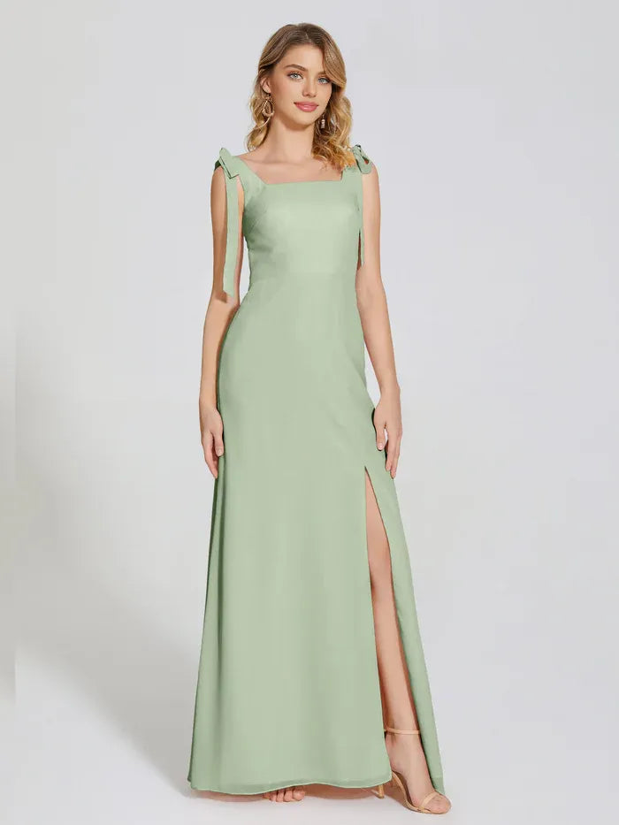 Square Neck Chiffon Sleeveless Floor-Length Wedding Dress - Chloe Dress