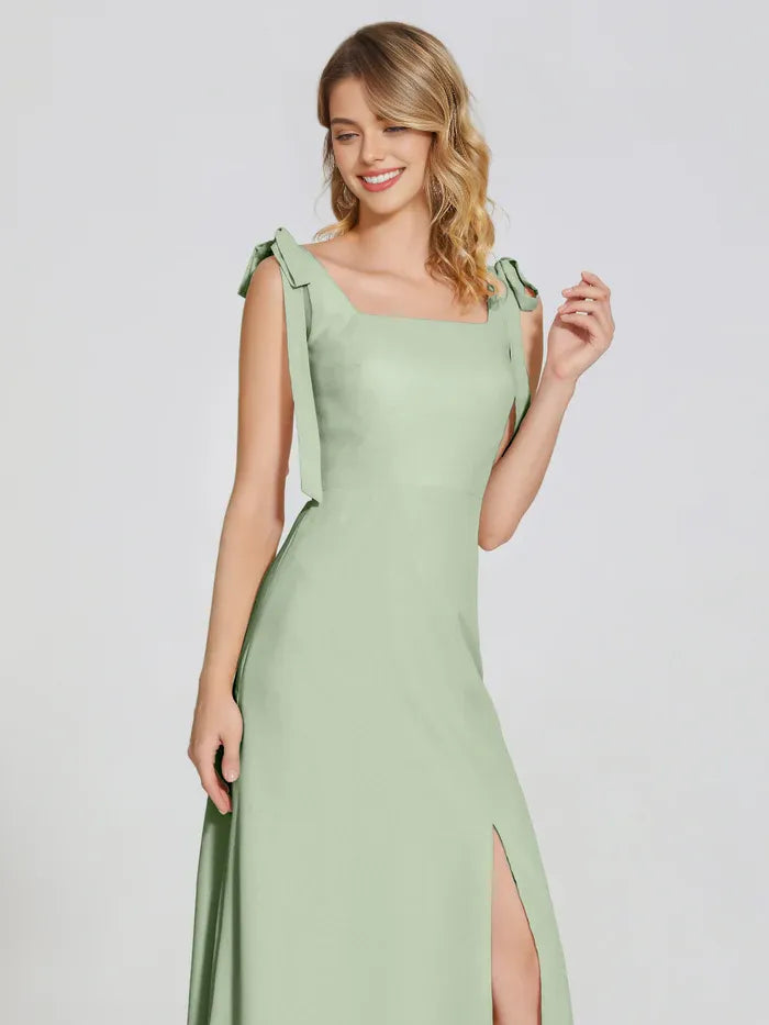Square Neck Chiffon Sleeveless Floor-Length Wedding Dress - Chloe Dress