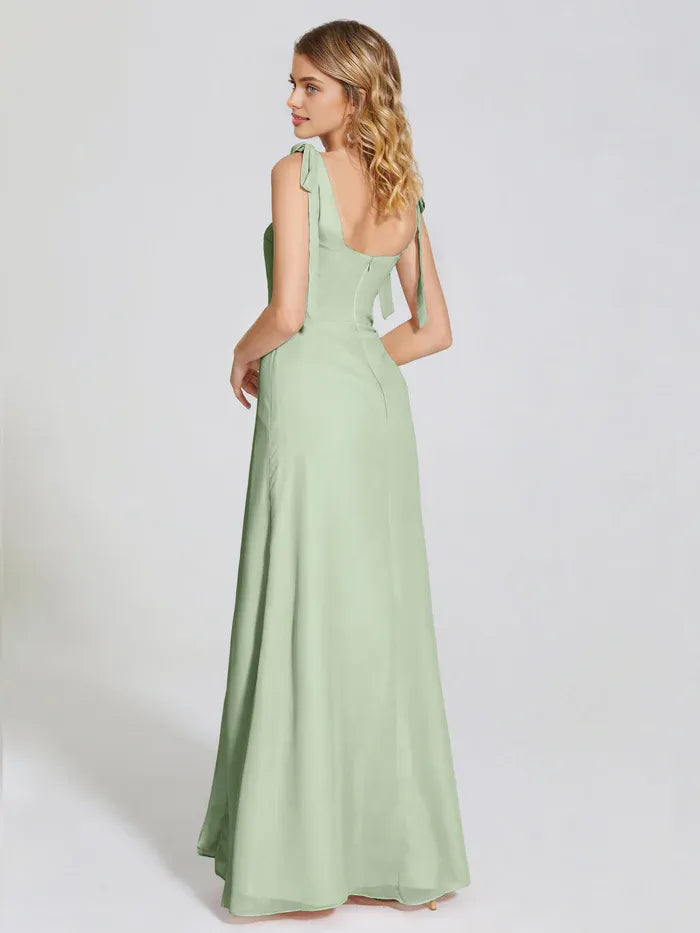 Square Neck Chiffon Sleeveless Floor-Length Wedding Dress - Chloe Dress