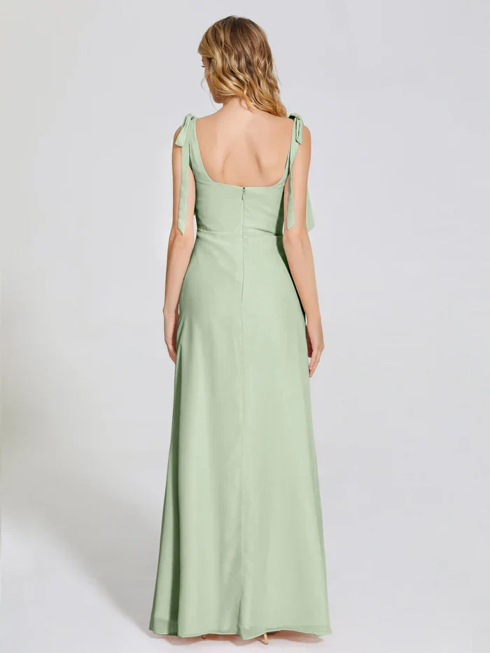 Square Neck Chiffon Sleeveless Floor-Length Wedding Dress - Chloe Dress