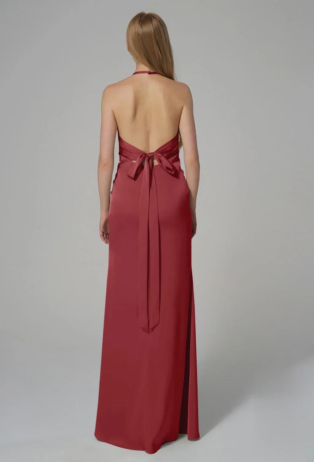 Mermaid Halter Lace Sleeveless Lace-Up Back High Slit Floor-Length Wedding Dress - Chloe Dress