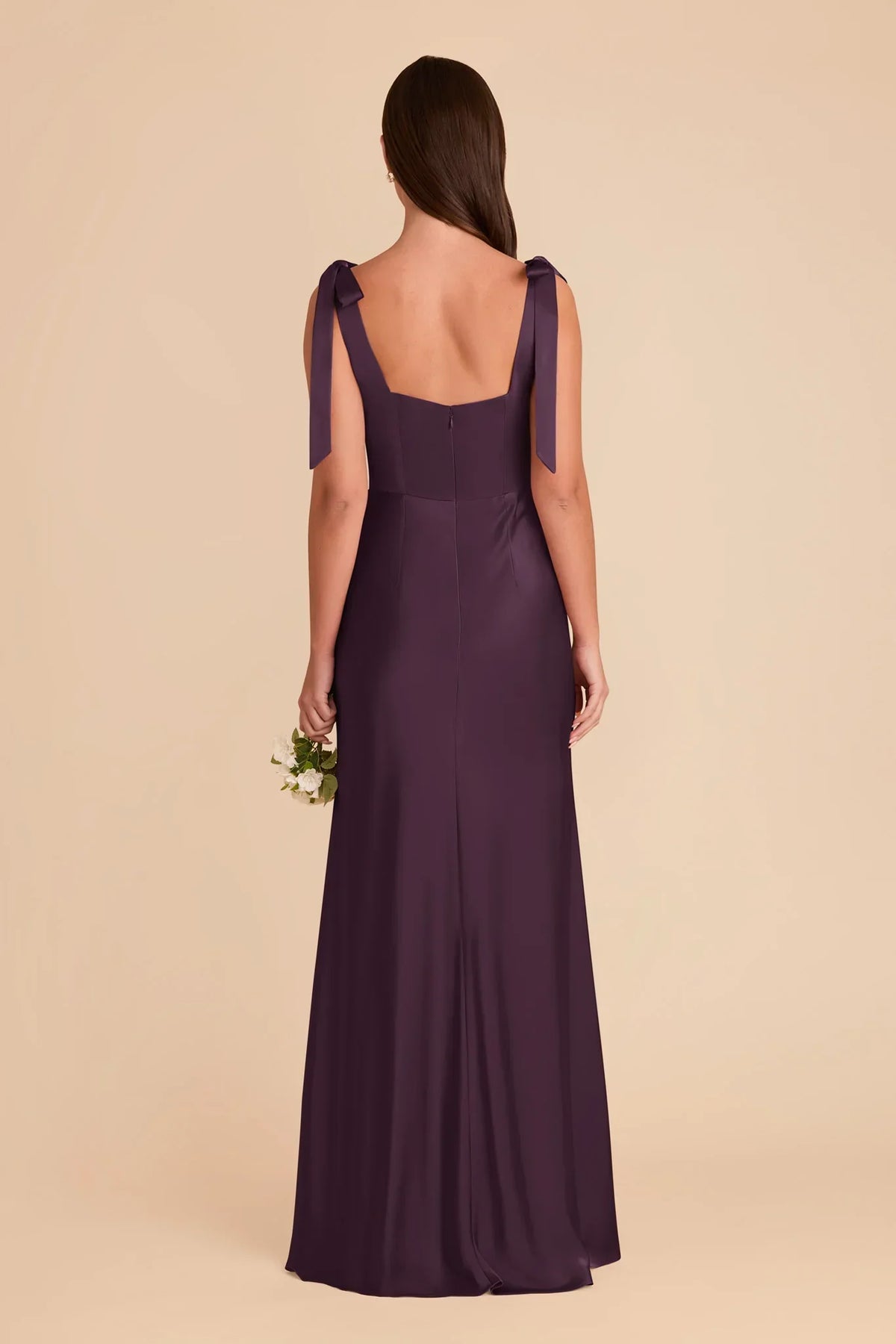 Plum Square Neck Satin Sleeveless Floor-Length Wedding Dress - Chloe Dress