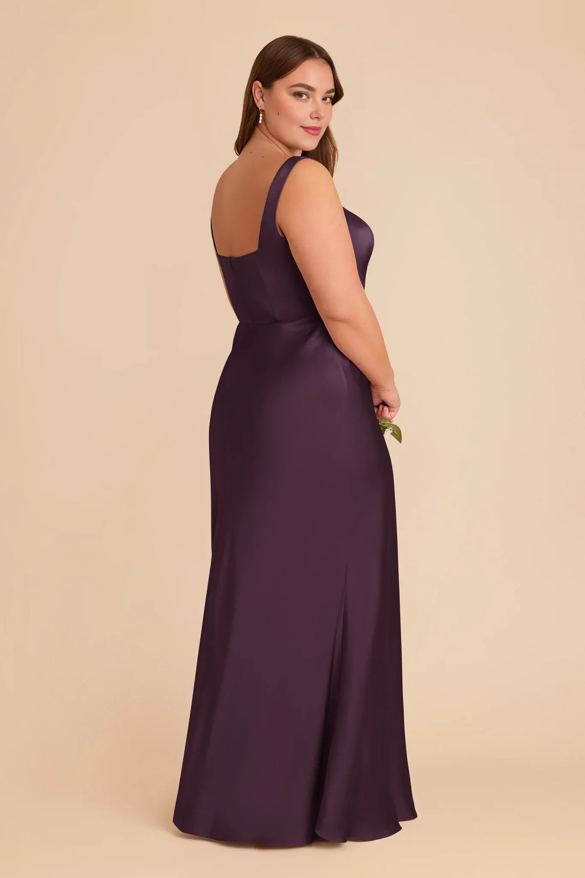 Plum Square Neck Satin Sleeveless Floor-Length Wedding Dress - Chloe Dress