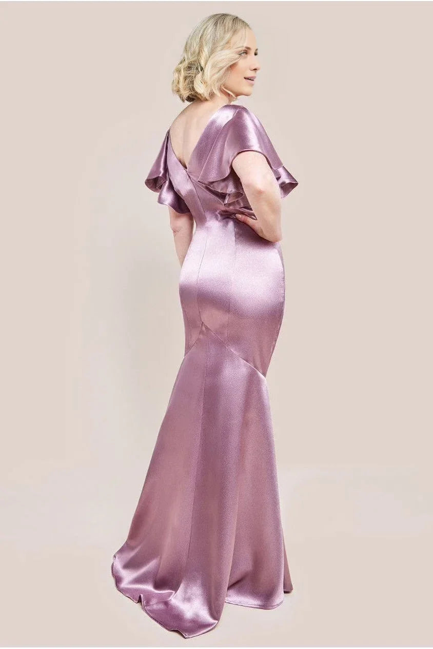 Mermaid Square Neck Satin Ruffled Floor-Length Dress - Chloe Dress