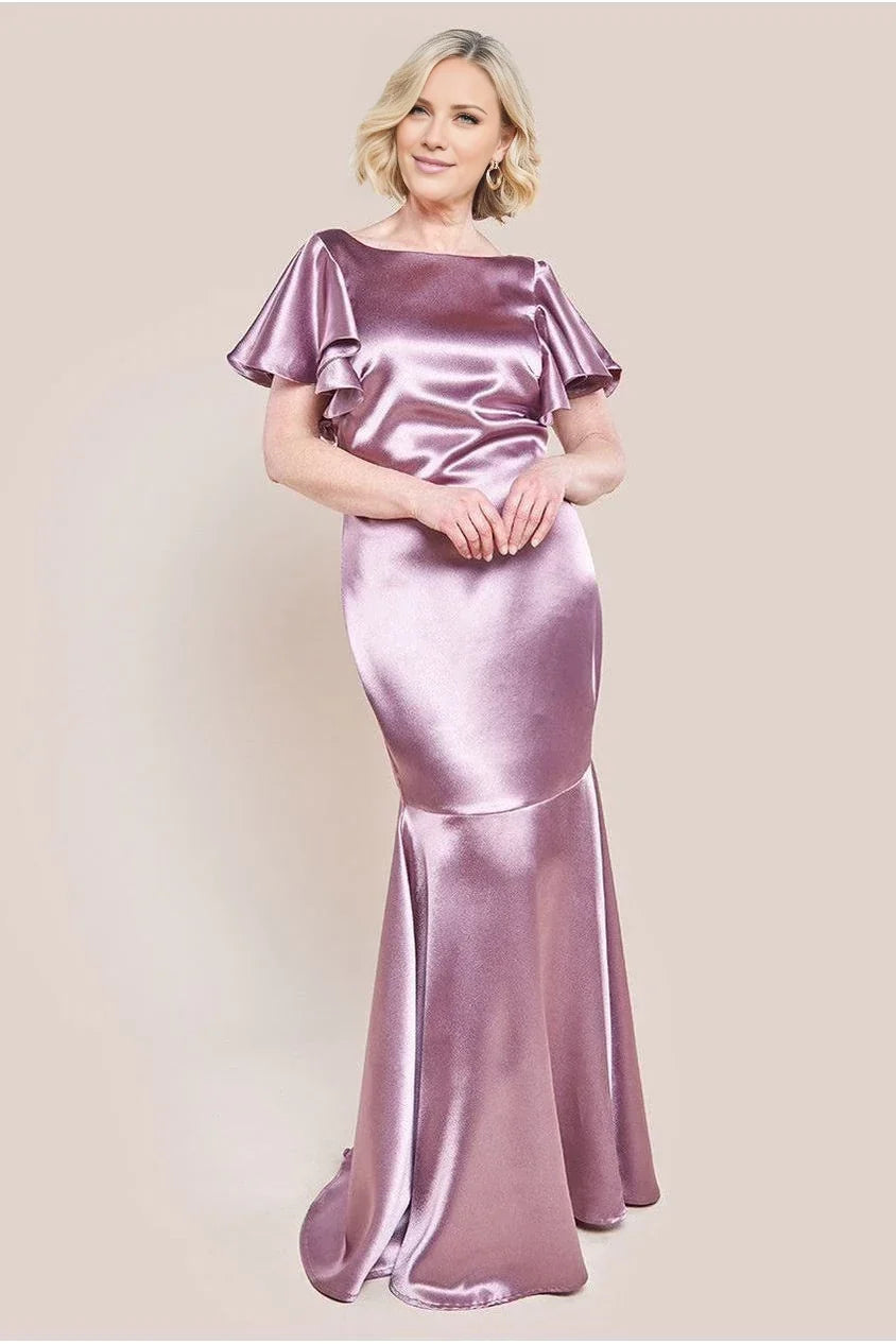 Mermaid Square Neck Satin Ruffled Floor-Length Dress - Chloe Dress