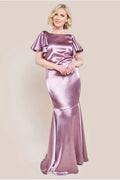 Mermaid Square Neck Satin Ruffled Floor-Length Dress - Chloe Dress