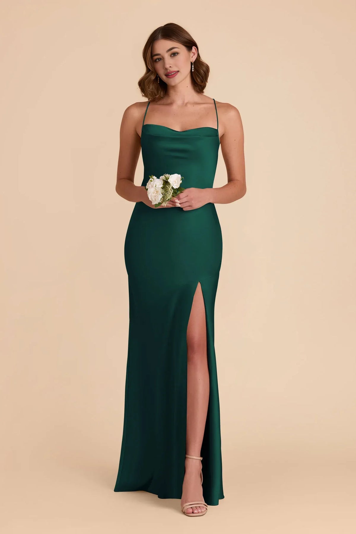 Sheath Cowl Neck Satin Sleeveless Floor-Length Wedding Dress - Chloe Dress
