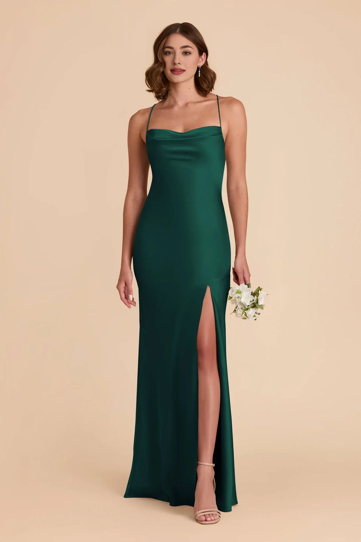 Sheath Cowl Neck Satin Sleeveless Floor-Length Wedding Dress - Chloe Dress