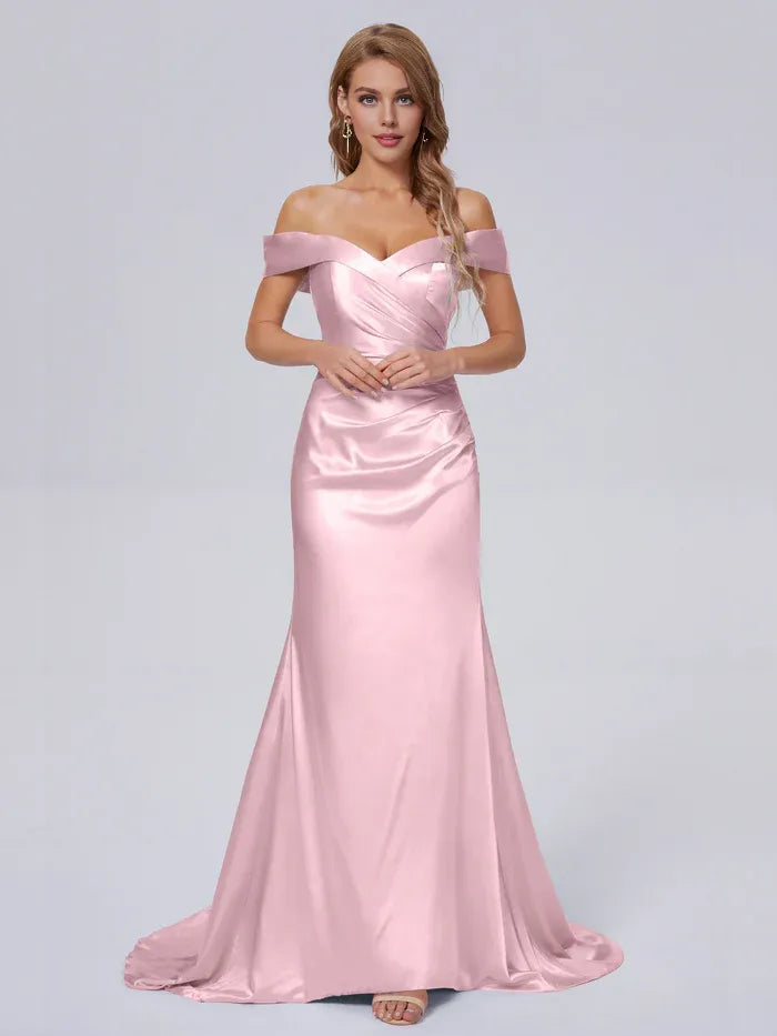 Sheath Satin Sleeveless Pleated Wedding Dress - Chloe Dress