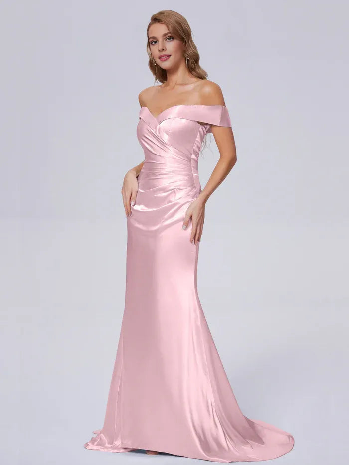 Sheath Satin Sleeveless Pleated Wedding Dress - Chloe Dress
