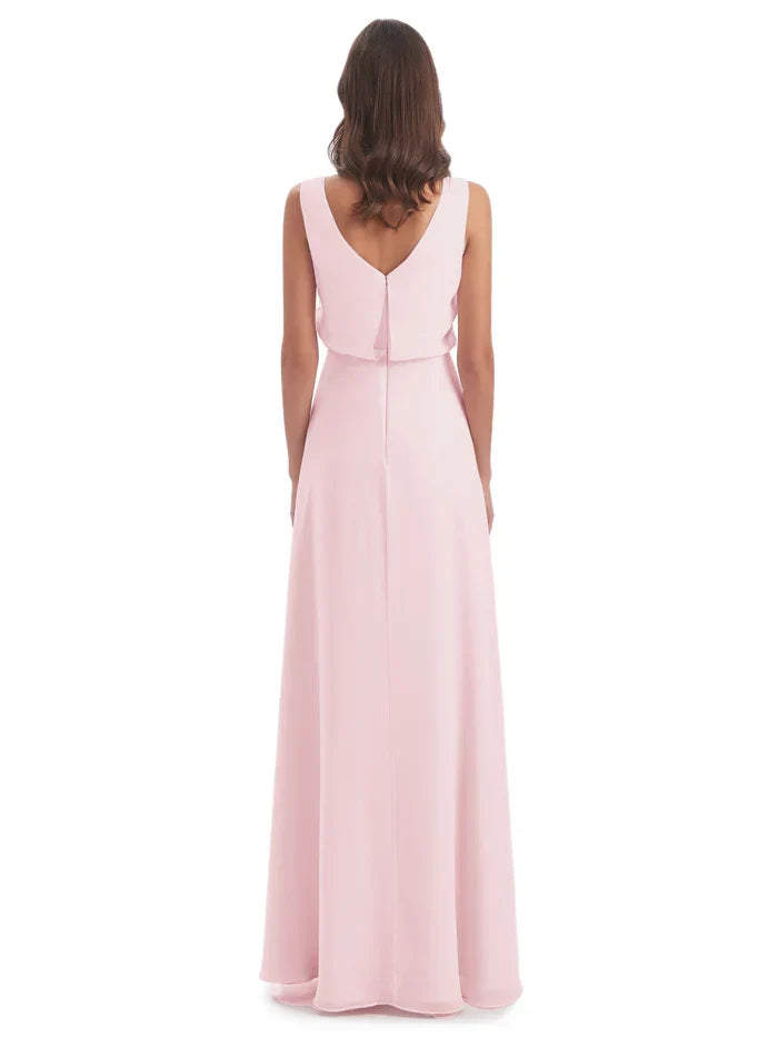 Sheath Chiffon Sleeveless Pleated Floor-Length Wedding Dress - Chloe Dress