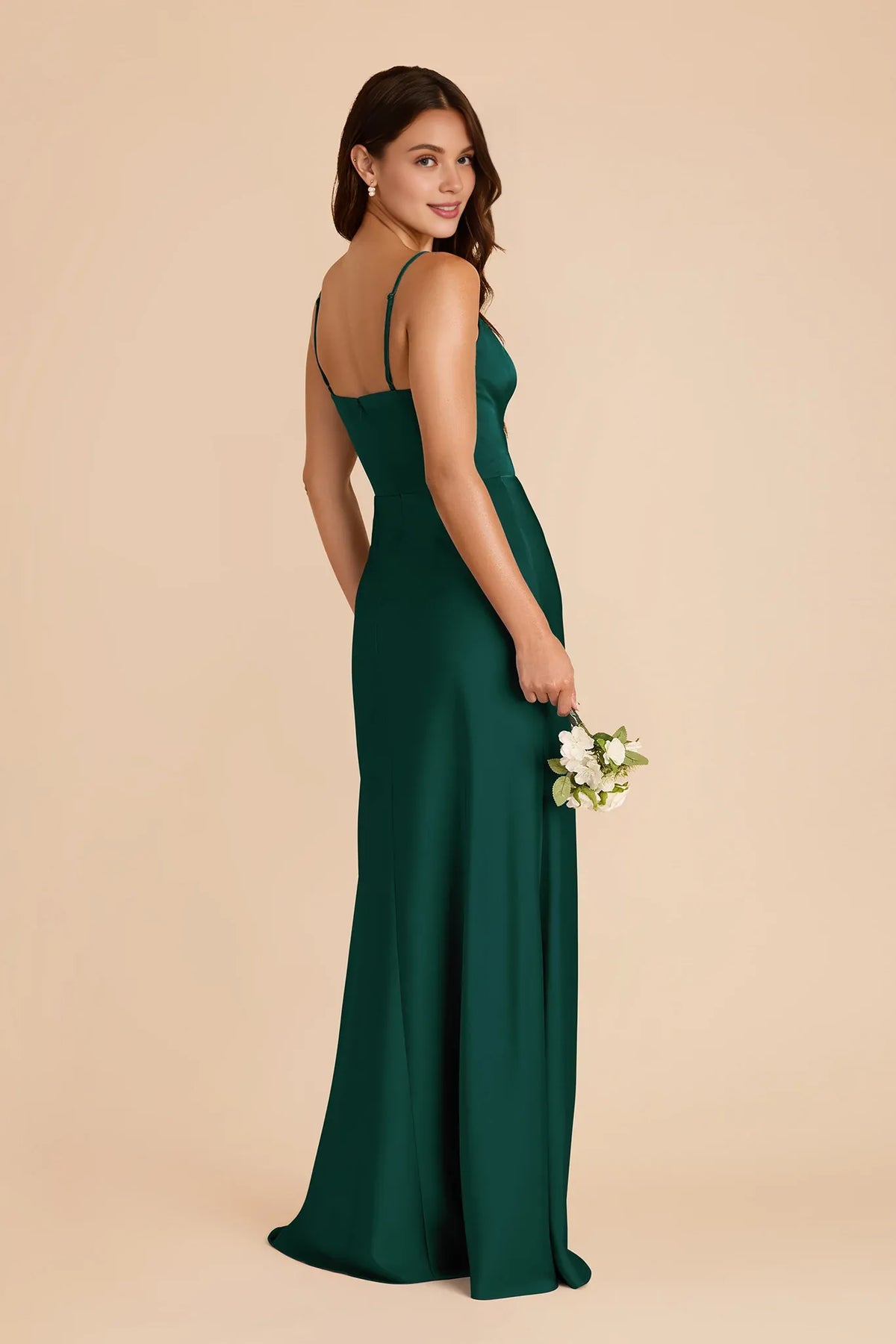 A-Line Spaghetti Strap Satin Sleeveless Ruffled Floor-Length Wedding Dress - Chloe Dress