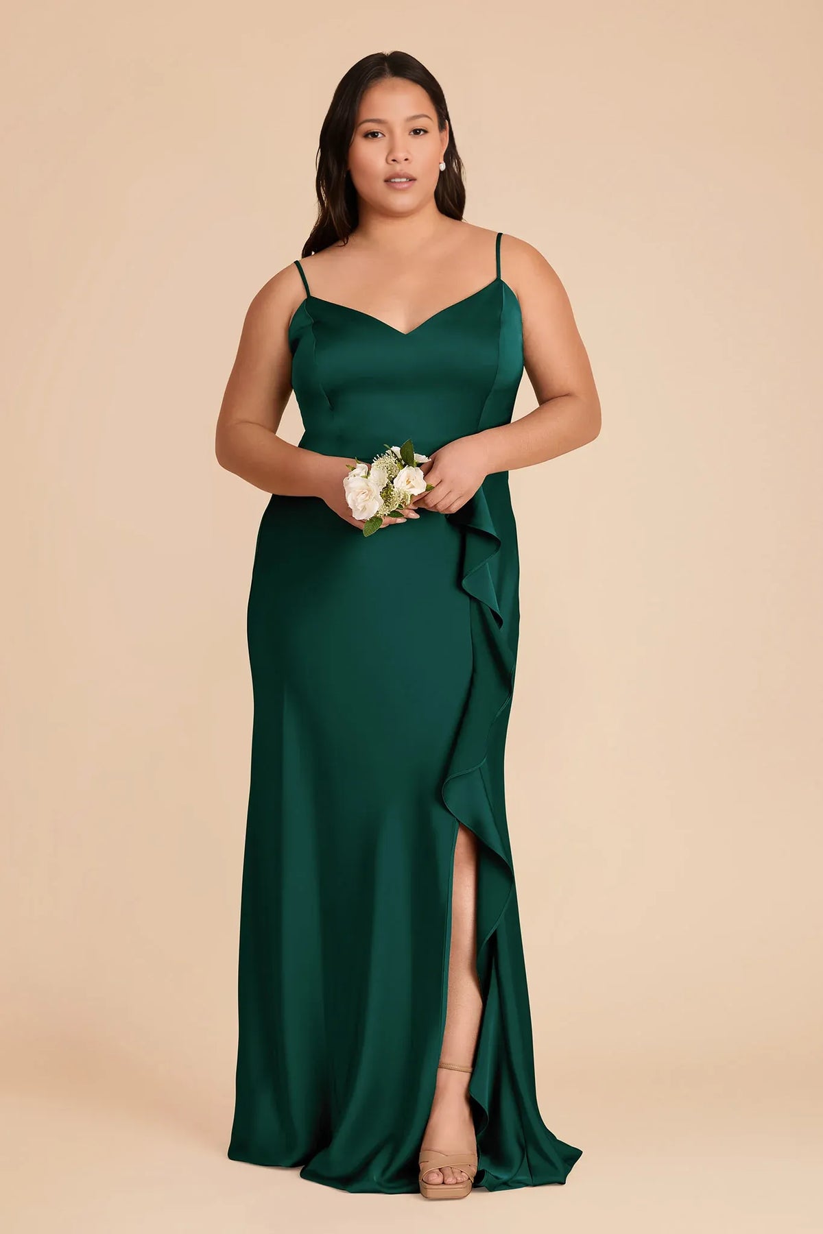 A-Line Spaghetti Strap Satin Sleeveless Ruffled Floor-Length Wedding Dress - Chloe Dress