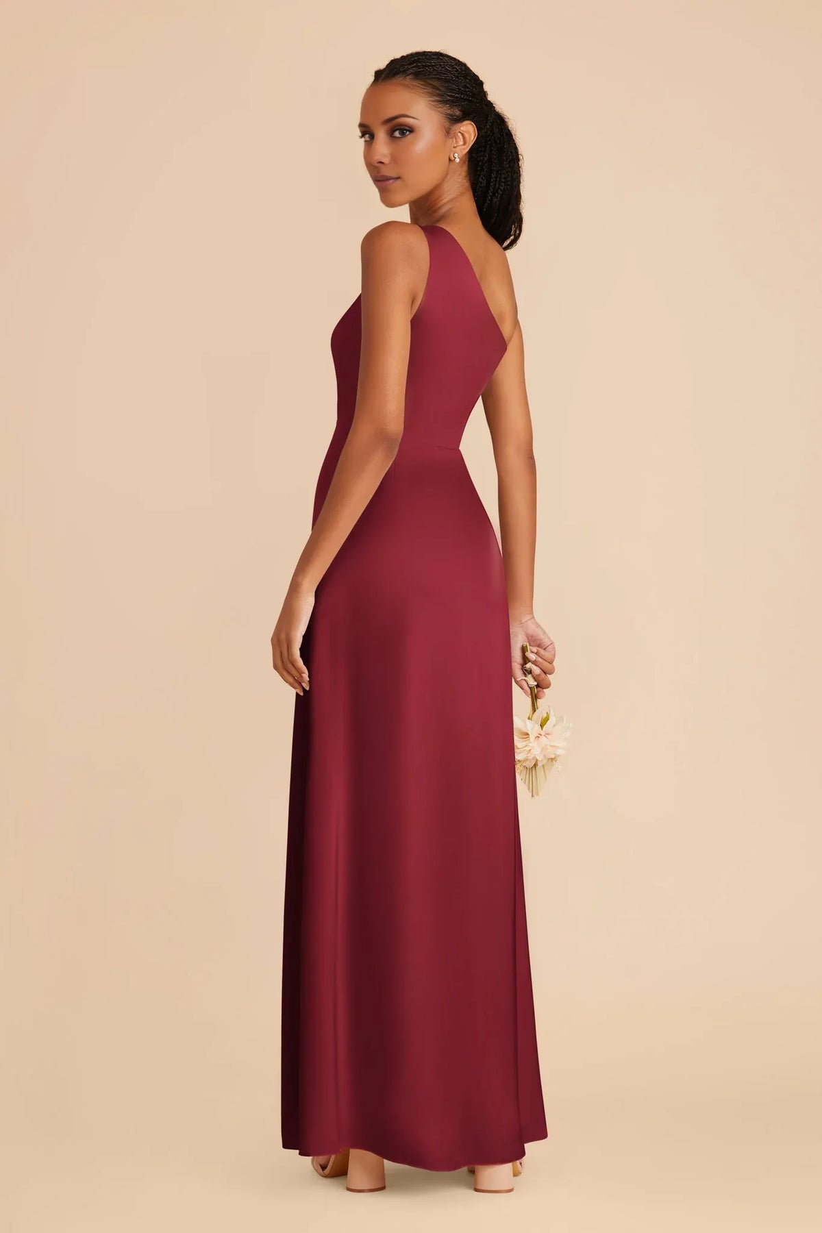 One-Shoulder Satin Sleeveless Open Back Floor-Length Wedding Dress - Chloe Dress