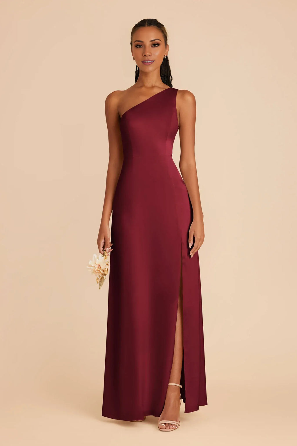 One-Shoulder Satin Sleeveless Open Back Floor-Length Wedding Dress - Chloe Dress