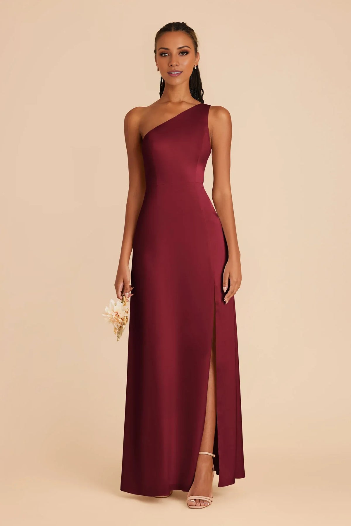 One-Shoulder Satin Sleeveless Open Back Floor-Length Wedding Dress - Chloe Dress