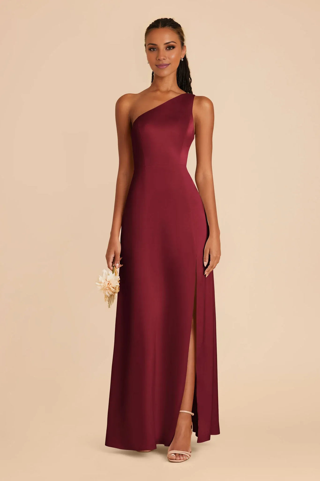 One-Shoulder Satin Sleeveless Open Back Floor-Length Wedding Dress - Chloe Dress