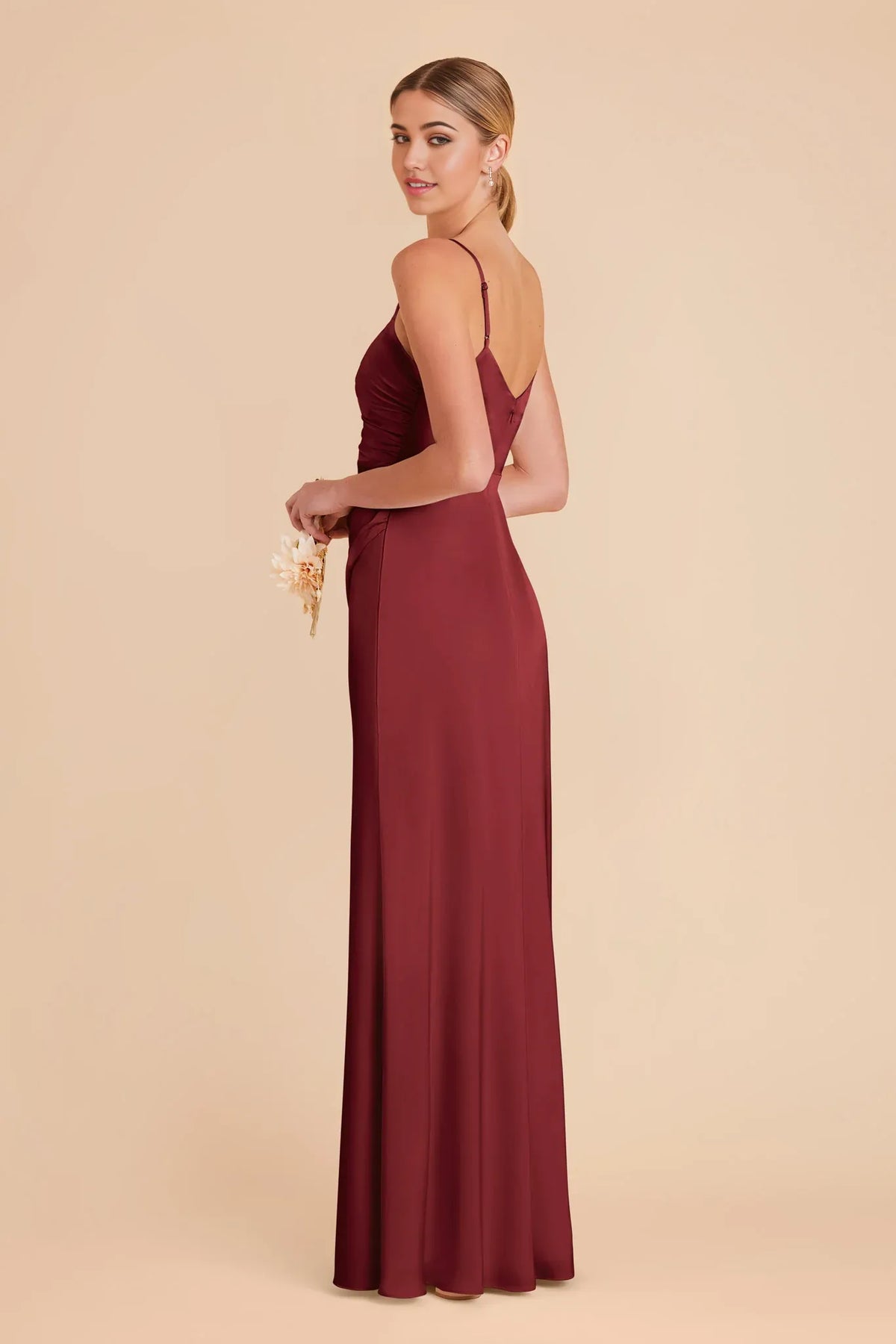 V-Neck Satin Open Back Floor-Length Wedding Dress - Chloe Dress