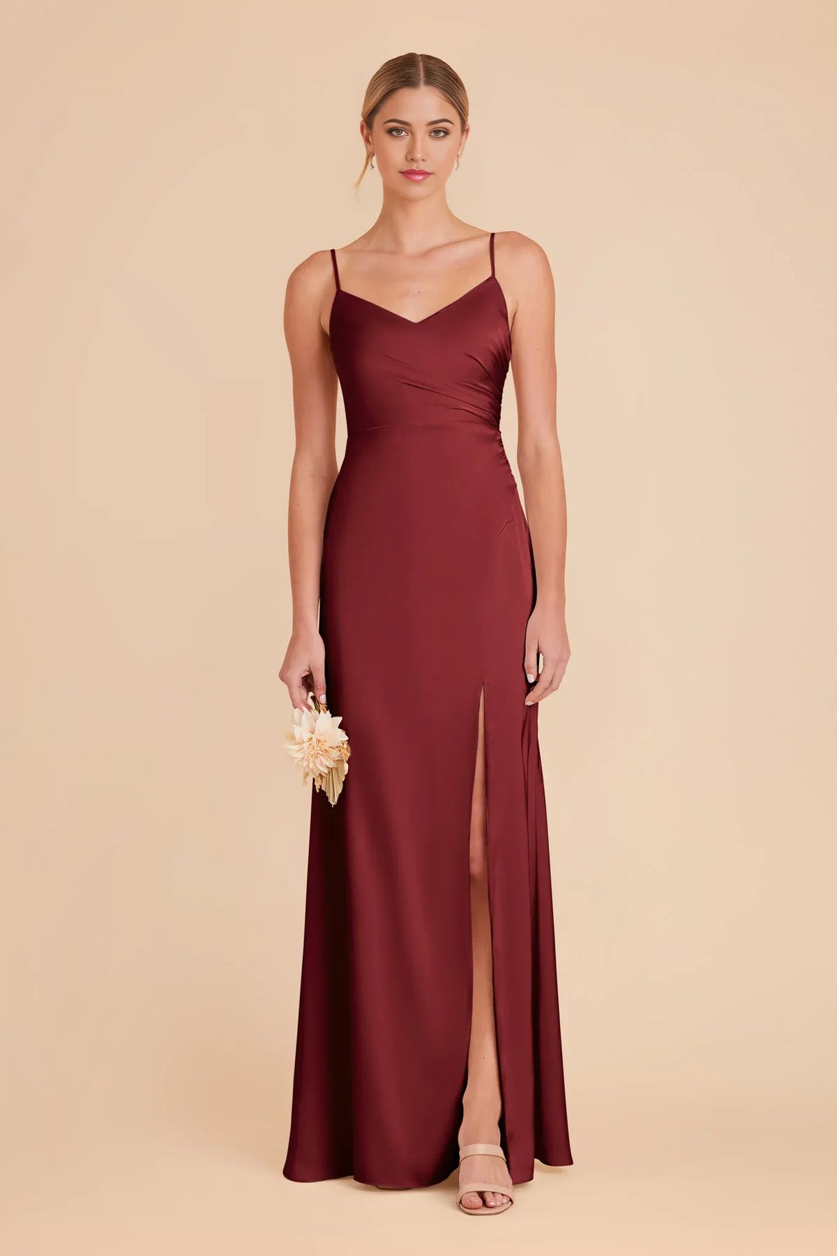 V-Neck Satin Open Back Floor-Length Wedding Dress - Chloe Dress