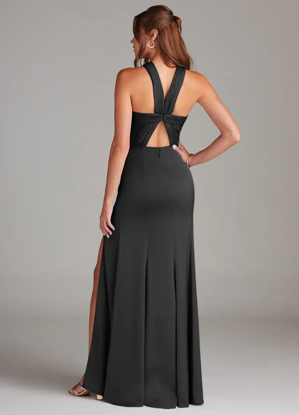 Mermaid Halter Crepe Sleeveless Cutout Floor-Length Wedding Dress - Chloe Dress