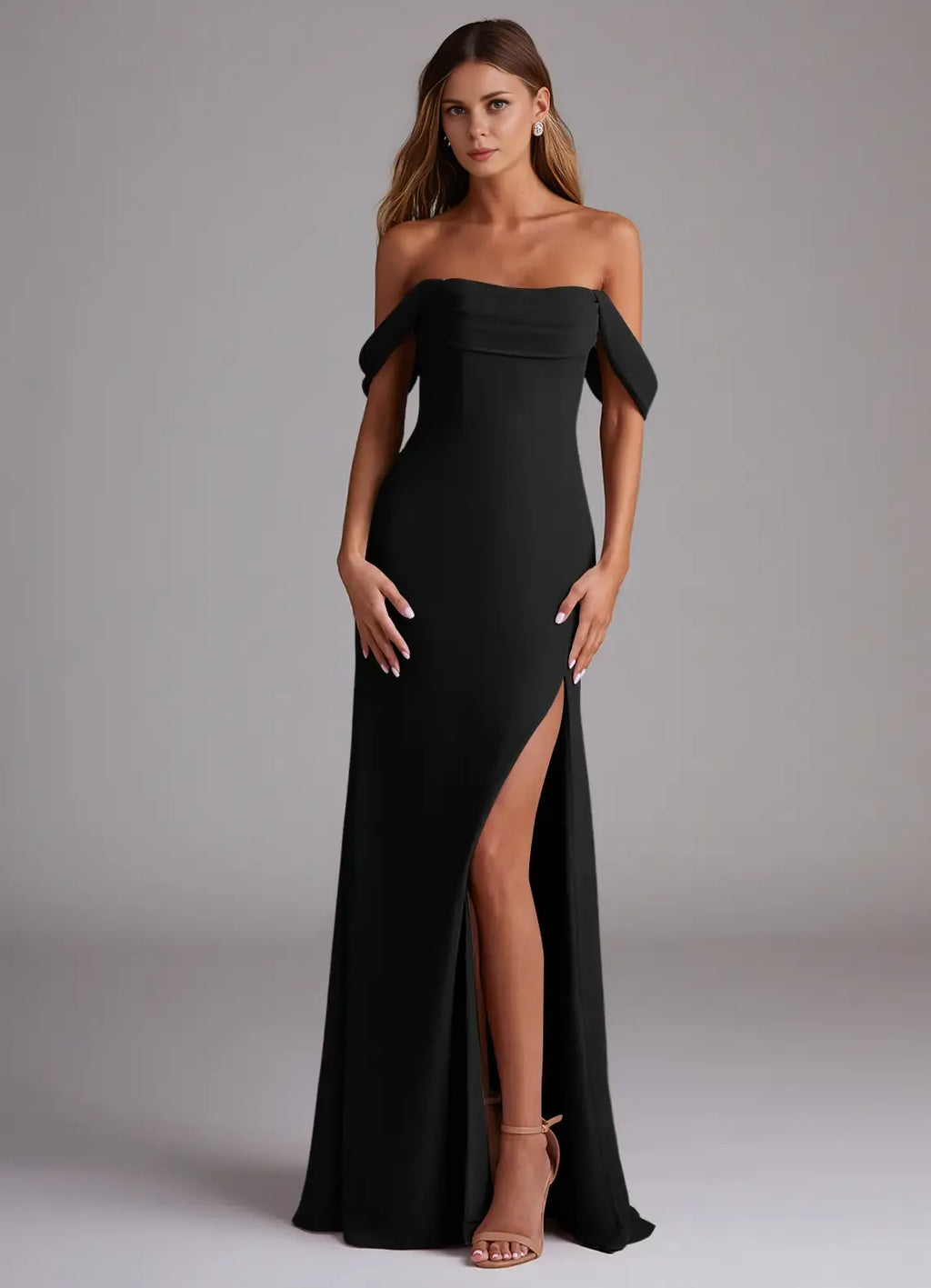 Mermaid Off-Shoulder Crepe Zipper Back Floor-Length Wedding Dress - Chloe Dress