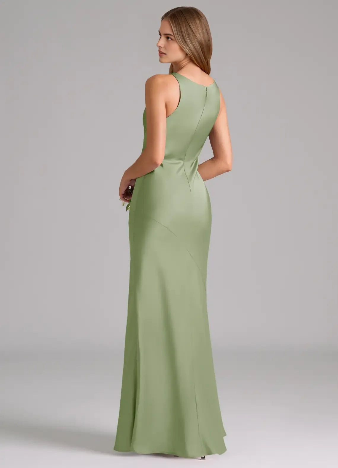 Mermaid Cowl Neck Satin Sleeveless Open Back Floor-Length Wedding Dress - Chloe Dress