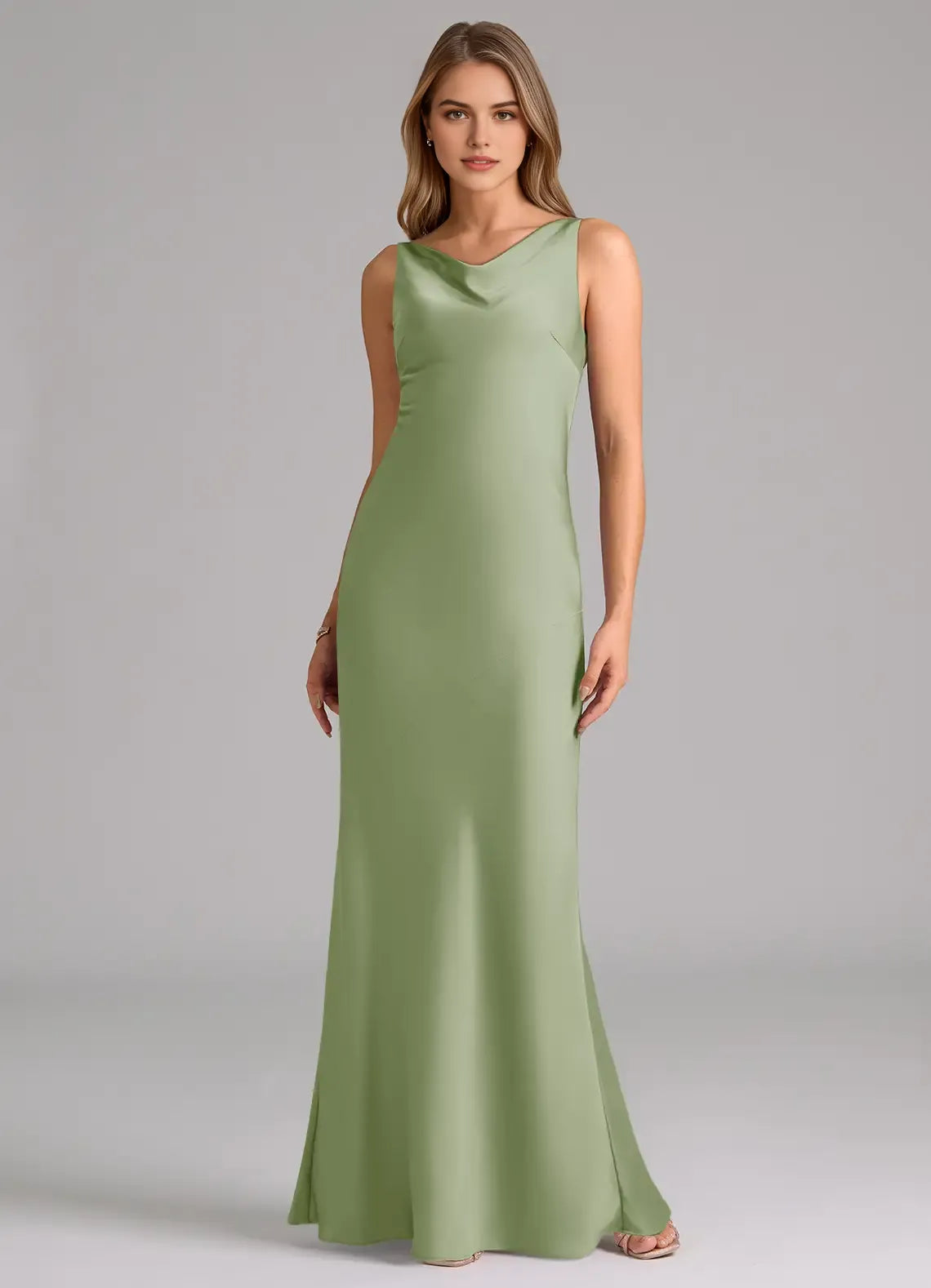 Mermaid Cowl Neck Satin Sleeveless Open Back Floor-Length Wedding Dress - Chloe Dress