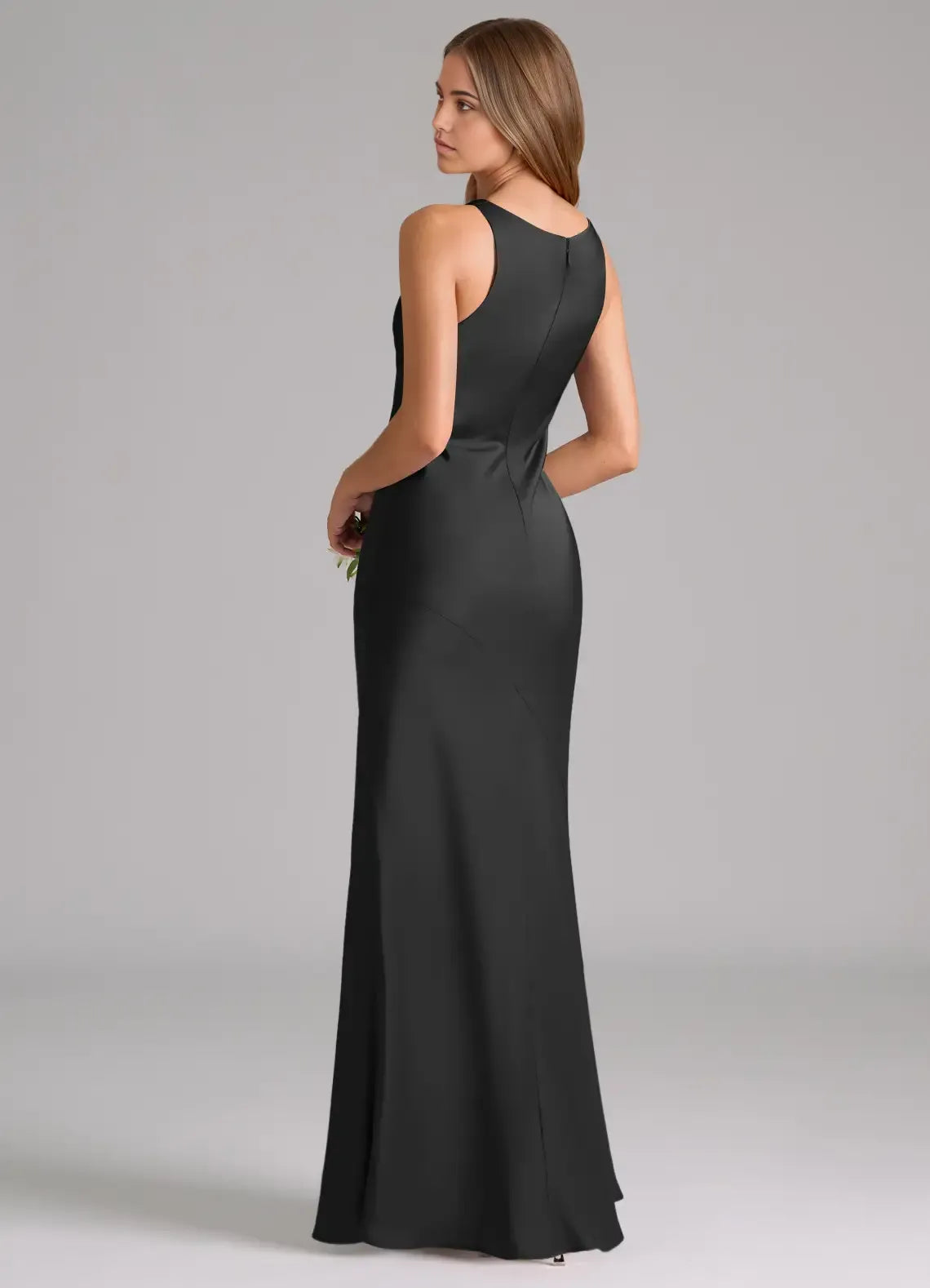 Mermaid Cowl Neck Satin Sleeveless Zipper Back Floor-Length Wedding Dress - Chloe Dress