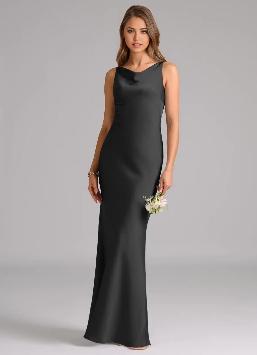 Mermaid Cowl Neck Satin Sleeveless Zipper Back Floor-Length Wedding Dress - Chloe Dress