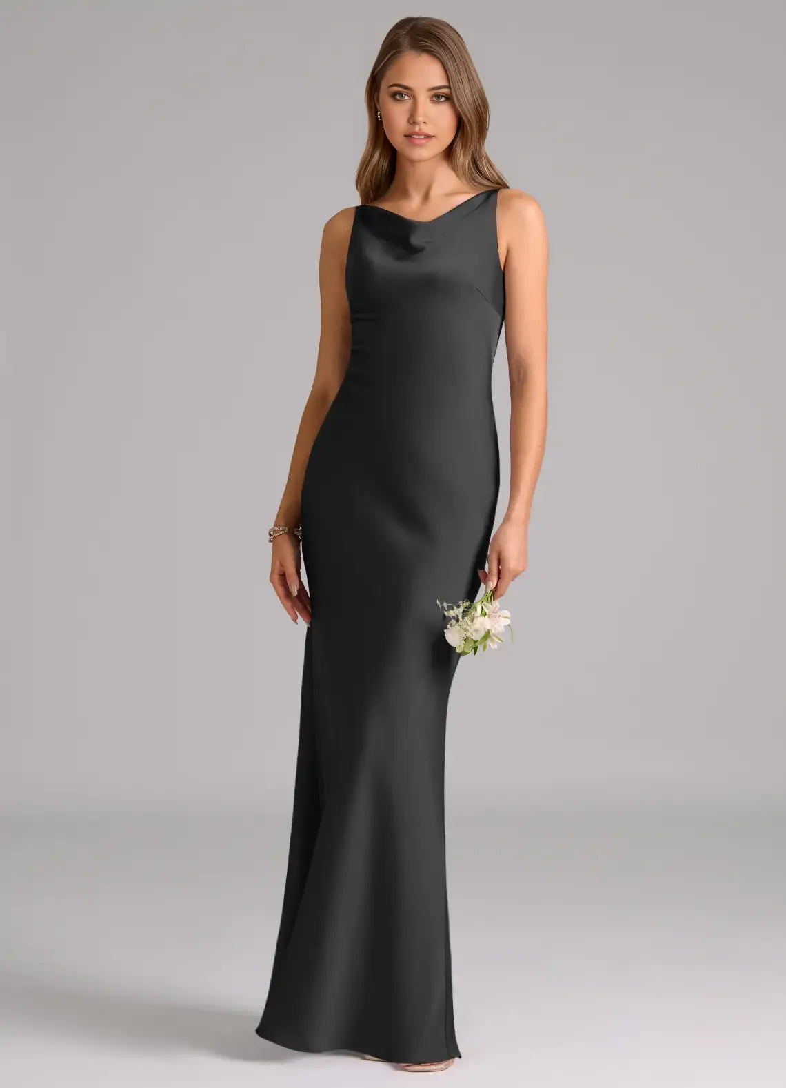 Mermaid Cowl Neck Satin Sleeveless Zipper Back Floor-Length Wedding Dress - Chloe Dress