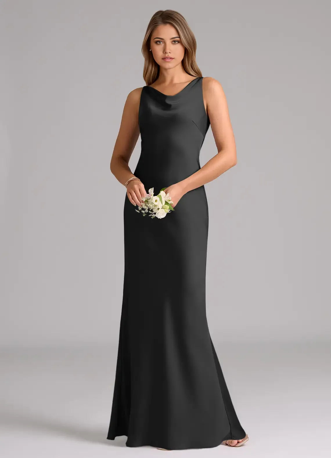 Mermaid Cowl Neck Satin Sleeveless Zipper Back Floor-Length Wedding Dress - Chloe Dress